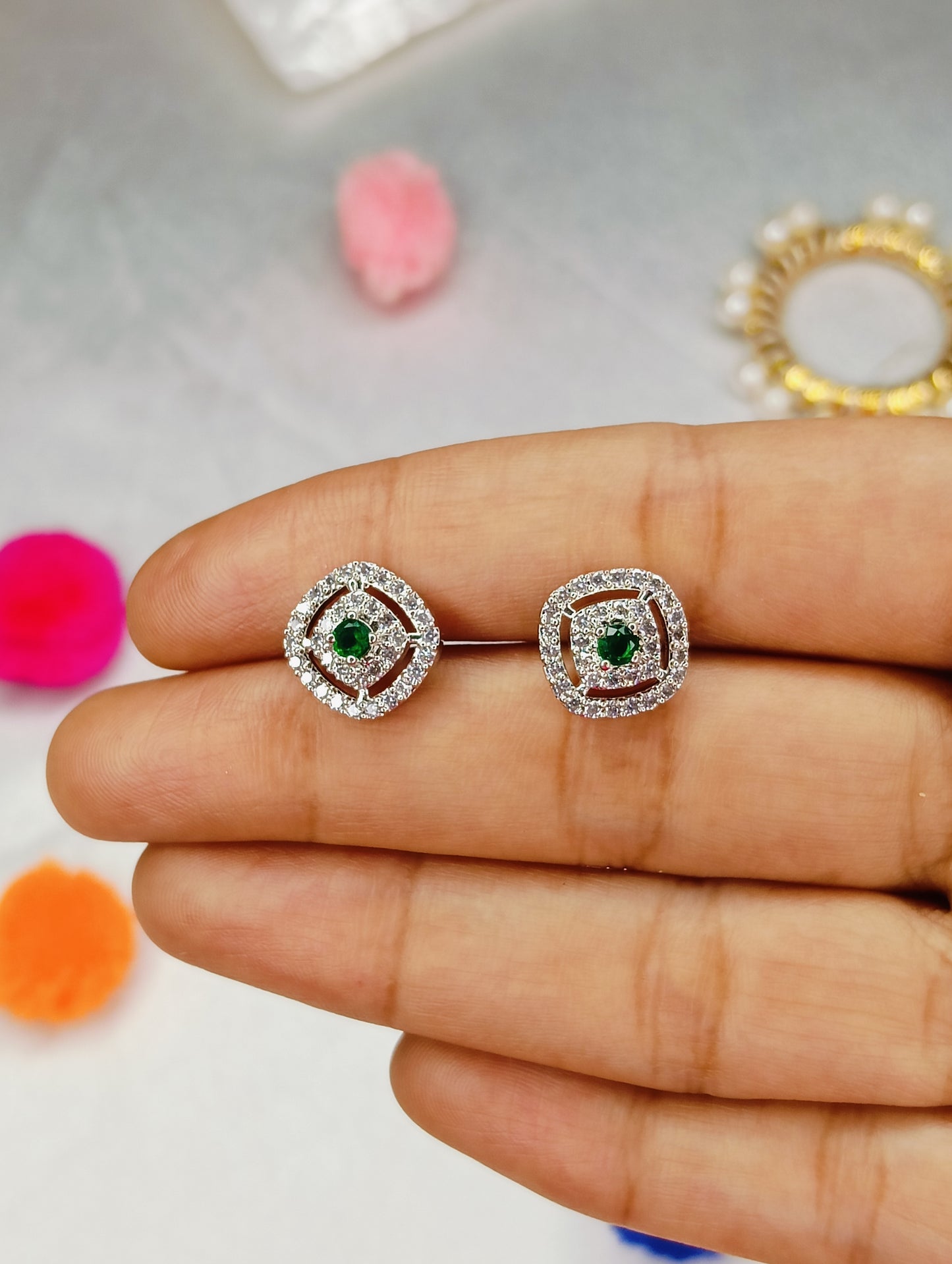 Green diamond cut Earrings